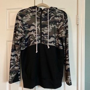 Barlver Color Block Camo Long Sleeve Hoodie Sweatshirt black green SMALL